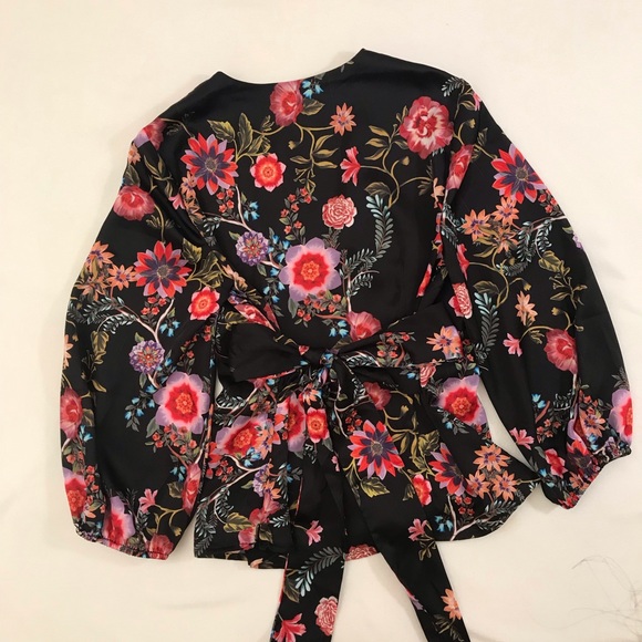 INC Floral on Black Crossover Blouse. NWOT - Picture 11 of 12